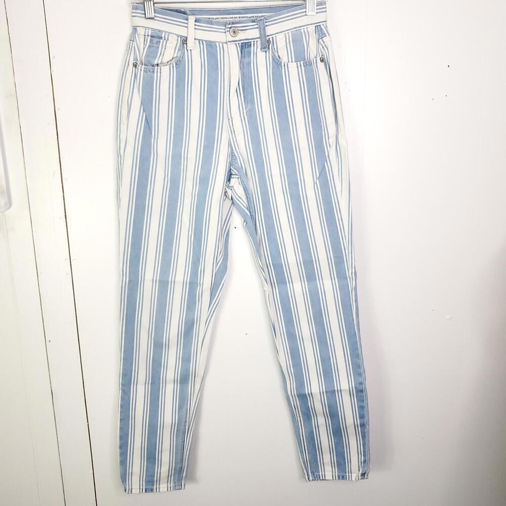 American Eagle Jeans Womens 0 Mom Jean Pinstripe Railroad Stripe Denim Blue